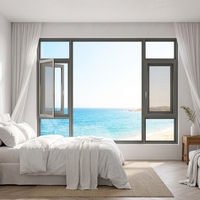 Ventana Abatible con Rotura de Puente Térmico, Marco Minimalista, Vista Panorámica, Moderna, de Lujo, Ventana de Piso de Vidrio Grande