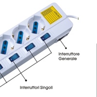 Prise multiple, multiprise, prise électrique 5 positions 10/16A Bipasso/schuko 250V~ avec 5 prises individuelles avec protection contre les surcharges