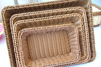 Panier de Rangement Rectangulaire en Rotin PP Fait Main, Panier en Rotin pour Fruits et Légumes, Panier à Pain de Présentation