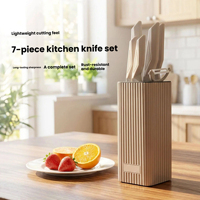 Ensemble de 7 couteaux de cuisine avec support carré en acier inoxydable, couteau de chef pour la maison