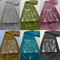 Tissu KC en dentelle africaine perlée et à sequins, maille respirante, infroissable, de luxe, avec broderie feuille ondulée, en tulle pour mariage et soirée