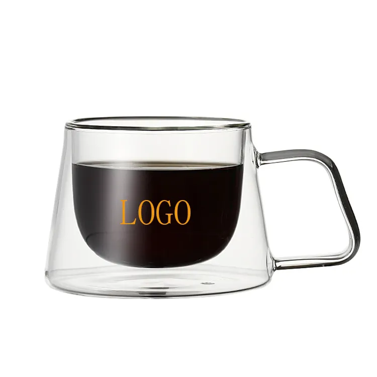 Tasse à café en verre réutilisable à double paroi avec poignée, vente en gros, 200ml