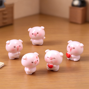 ตุ๊กตาหมูเรซิ่นสีชมพูน่ารักขนาดจิ๋ว ตกแต่งบ้านตุ๊กตา DIY ของตกแต่งโต๊ะทำงาน - Product Image 3