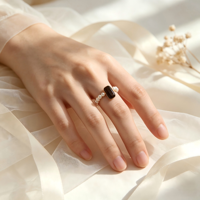 Süßwasserperlen-Stretchring mit Rauchquarzperle, Elastischer Perlen-Stapelring Vintage Modeschmuck