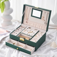 Boîte à bijoux en cuir PU avec miroir, organisateur à tiroirs multi-niveaux, étui rectangulaire doublé de velours pour boucles d'oreilles, bagues, cosmétiques