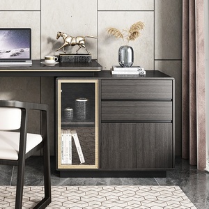 Luxury Modern Black Study Room Furniture Storage Cabinet <strong>Rotatable</strong> Computer Table <strong>Desk</strong> With Shelves - Product Image 4