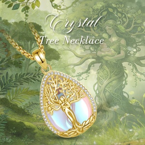 <span class=keywords><strong>Gioielli</strong></span> Divini Femminili Madre e Figlio, Collana con Pendente Albero della Vita a Goccia Placcato Oro 18K con Pietra di Luna e Zircone - Product Image 3