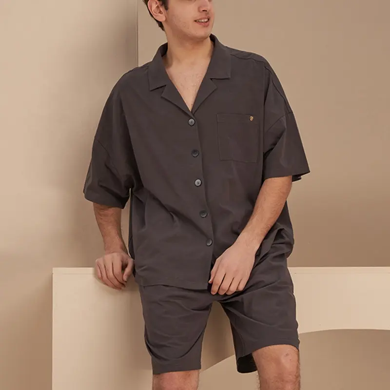 Wholesale Loungewear Men Short Sleeve Cotton Pajama Set Male Plus Size Sleep Clothing Casual Sleepwear Men's Sleepwear