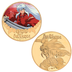 Pièce de monnaie numismatique ronde en émail doré et argenté <span class=keywords><strong>Inuyasha</strong></span>, 4 cm, 800 types, en stock OEM, 1 pièce par emballage en sac OPP sous coque plastique - Product Image 6