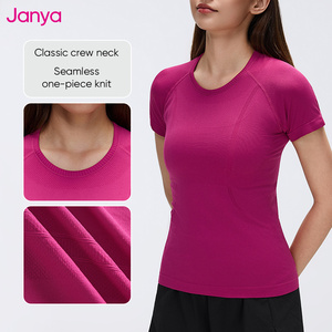 <span class=keywords><strong>T</strong></span>-<span class=keywords><strong>shirt</strong></span> senza cuciture in cima al nuovo Logo personalizzato da <span class=keywords><strong>donna</strong></span> Slim Yoga manica corta traspirante allenamento che corre a girocollo da palestra sport a secco rapido - Product Image 6
