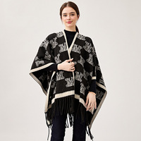 Jacquard Lettre Couverture Châles Pashmina Châle Dames Ouvert Avant Noir Longue Écharpe avec Frange Chaud Pashmina Écharpe