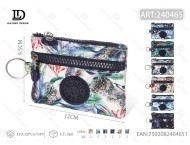 Portamonete con Doppia Chiusura a Zip e Stampa a Foglie, 5 Pollici, in Microfibra e Pelle Sintetica, Unisex, Mini Portafoglio - Product Image 1