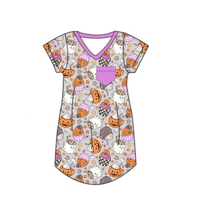 Robe <span class=keywords><strong>de</strong></span> <span class=keywords><strong>nuit</strong></span> pour petite fille en bambou <span class=keywords><strong>de</strong></span> haute qualité 230 GSM, imprimé citrouille d'Halloween, manches courtes - Product Image 2