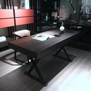 Foshan Minimalist Solid Wood Smoked Veneer <strong>Desk</strong> Metal Base Computer <strong>Desk</strong> with <strong>Space</strong> <strong>Saving</strong> Storage, Suitable for Home Office Use - Product Image 1