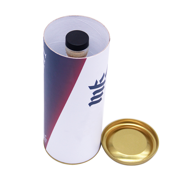 O cartão personalizado da tampa do metal pode tubo biodegradável do papel do presente do cartucho para o empacotamento do uísque do vinho tinto da folha solta