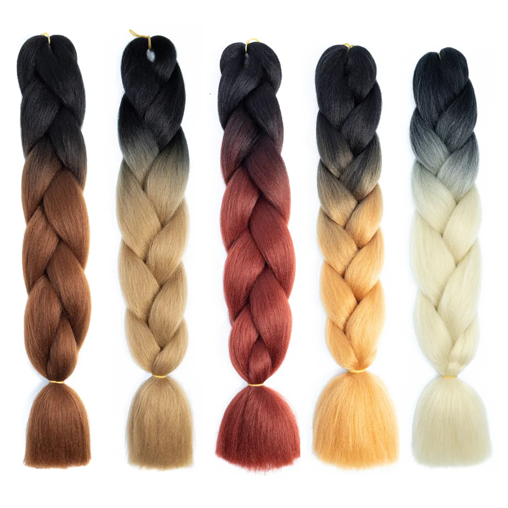 Dyed wig braid two-color gradient chemical fiber large braid jumbo braid hair high-temperature silk