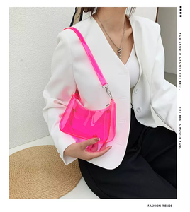 Sac à bandoulière pas cher, neuf, transparent, en cuir véritable, couleur bonbon, pour femmes, toutes saisons, résistant à l'eau, motif géométrique, double sangle - Product Image 2