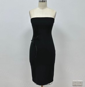 Abito Casual da <span class=keywords><strong>donna</strong></span> personalizzato elegante nero senza spalline con Applique 3D per le serate - Product Image 1