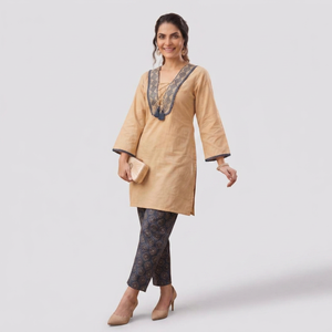 Ensemble assorti deux pièces écologique pour femmes, confortable et respirant, Kurti et pantalon, tenue élégante et décontractée pour toutes les saisons - Product Image 1
