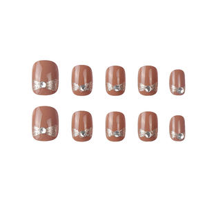 Temooi venta al por mayor 24 piezas ABS francés largo redondo diamantes de imitación <span class=keywords><strong>uñas</strong></span> postizas patrón cuadrado prensa con pegamento para <span class=keywords><strong>uñas</strong></span> - Product Image 2