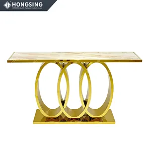 Mesa de console de aço inoxidável espelhada com estampa UV para mesa de trabalho luxuosa mesa de console espelhada em ouro para sala de estar