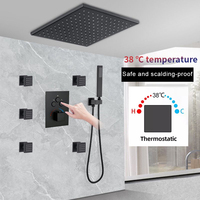 Pommeau de douche de pluie à montage au plafond de 12 pouces ensemble de système de douche à effet pluie dissimulé noir pour salle de bain thermostatique