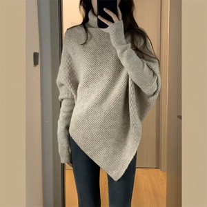 Suéter de Cuello Alto para Mujer Top de Otoño Invierno Manga Murciélago Holgado Nueva Camisa de Punto Casual Irregular para Dama - Product Image 1
