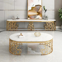 Tables basses modernes en acier inoxydable, ensemble table basse avec dessus en marbre au design unique pour table basse de salon