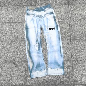 กางเกงยีนส์ทรงตรงแบบปรับแต่งได้สำหรับผู้ชาย ล้างสีแบบแอซิดวอช เอวกลาง ระบายอากาศได้ดี เป็นมิตรกับสิ่งแวดล้อม ผ้าเดนิมน้ำหนักมาก - Product Image 2