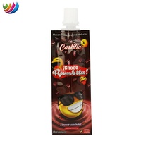 Emballage alimentaire de jus de bébé imprimé personnalisé, sauce au chocolat liquide, bâton en aluminium, pochette à bec en mylar