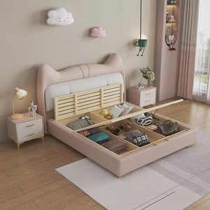 <span class=keywords><strong>Lit</strong></span> en bois massif en forme d'oreilles de chat au design moderne avec rangement, vente directe d'usine pour filles et garçons - Product Image 5