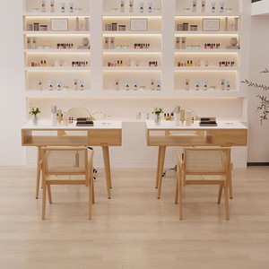 Modern <b>Simple</b> Multi-functional Cream Wind Nail Chair Set Economy Single and Double Light Luxury Network Red Ins Nail <b>Desk</b> - Product Image 2