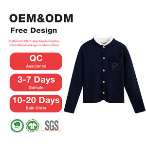 <span class=keywords><strong>Cardigan</strong></span> in Lana 100% Certificato GOTS per Donna, Etichetta Privata e OEM Personalizzabile, con Fibbia Floreale e Bordo in <span class=keywords><strong>Pizzo</strong></span> - Product Image 1