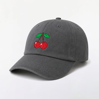 Gorra de Béisbol de Algodón Lavado con 6 Paneles y Bordado de Cereza, Personalizable con Logotipo, al por Mayor OEM/ODM, Ajustable, para Uso Diario