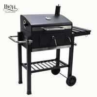 Barbecue à charbon de bois robuste et moderne avec chariot en acier thermolaqué, étagère latérale et support de rangement pour jardin, terrasse et camping