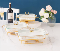 Chauffe-Plats Rectangulaire Créatif en Porcelaine Dorée Effet Marbre Style Européen Écologique pour Restaurants et Hôtels