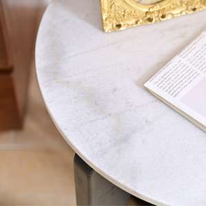 INNOVA Home Accent Luxury Classic Round White Marble Top <b>Black</b> <b>Wooden</b> Leg Coffee <b>Side</b> <b>Table</b> European Modern Design Living Room - Product Image 5