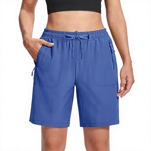Shorts Deportivos Casuales para Mujer, Color Azul, Secado Rápido, 100% Algodón Ecológico, Cintura Elástica con Bolsillos, Cintura Media, Tejido de Punto - Product Image 1