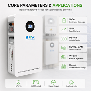 51,2V 100Ah 5kWh 48V 5kW BMS Pack Lifepo4 Wandmontage Solar Batterij Thuis Energie Opslagsysteem Lithium ESS 200Ah Back-up Batterij - Product Image 3