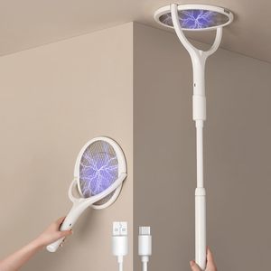 Raquette anti-moustiques rechargeable en ABS solide avec tête rotative et perche télescopique pour la vente en gros - Product Image 1