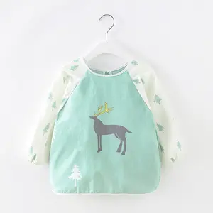 Tablier de poche à manches longues pour bébé, imperméable et Anti-salissure pour nourrisson, avec motif riz, combinaison avec bavoir d'alimentation, tablier pour nourrissons