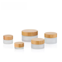 Venta al por Mayor de Frascos de Vidrio Esmerilado de 5-50g/3oz con Tapa de Bambú Real para Crema Cosmética
