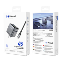 Chargeur rapide USB C GaN 45W Miccell avec écran intelligent TFT et câble, adaptateur de charge de téléphone portable PD portable pour les voyages, les utilisateurs de bureau