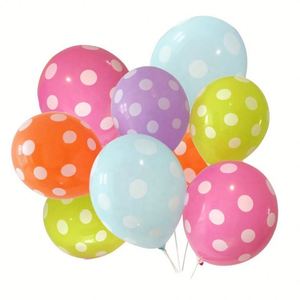 Ballons en latex à pois rouges, blancs et verts de 12 pouces pour la décoration de fêtes d'anniversaire et de mariages, avec impression de pois - Product Image 4