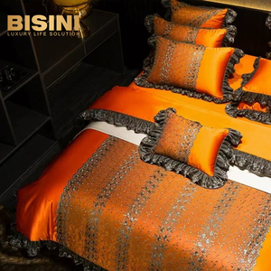 Parure de lit en dentelle orange haut de gamme, luxe européen, soie, quatre pièces, pour villa, douce pour la peau, coton à fibres longues - Product Image 3