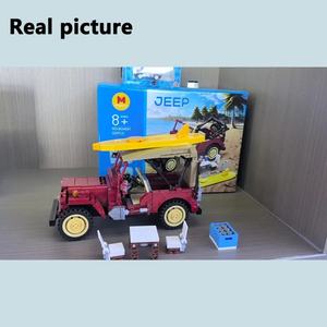 Jouet de construction de voiture de style Jeep avec planche de surf, design rétro tout-terrain, modèle éducatif pour enfants, cadeau créatif à assembler soi-même - Product Image 3