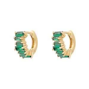 Gemnel fine jewelry irregular baguette emerald plain hoops 925 silver huggie earrings