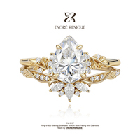 Bague en Moissanite 1,5 carat, taille poire, couleur D, pureté VVS1, motif Tiara Vine, en argent sterling 925 plaqué or 18 carats, bijoux en Moissanite pour femme