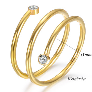 Bague ouverte minimaliste en acier inoxydable avec sertissage de diamant pour femme, bijou cadeau, design géométrique, 15 mm - Product Image 5