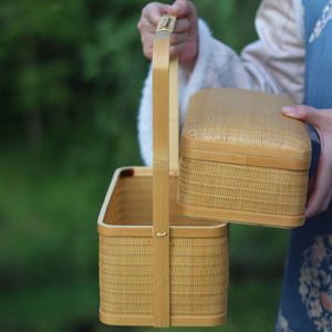 <b>Bamboo</b> Woven Food <b>Container</b> Rectangle Single Tier Handmade For Kitchen Use - Product Image 3